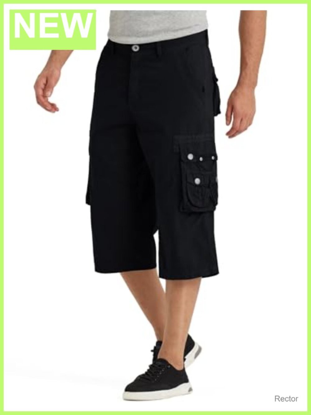 Men's 3/4 Capri Cargo Shorts with 9 Pockets, Lightweight Cotton, Below Knee